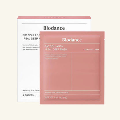 BIODANCE Bio-Collagen Real Deep Mask, Hydrating Overnight Hydrogel Face Mask, Pore Minimizing, Elasticity, Plumping, Travel Essentials & Self Care Gifts for Women, Korean Skin Care 1.19oz(34g) x 4ea